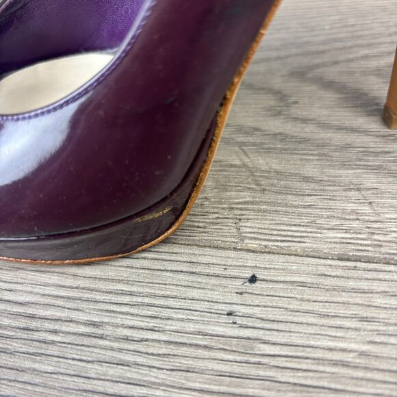 CHRISTIAN DIOR Purple Patent Leather Peep Toes Pumps Heels Women's 8 / 38.5 - Picture 14 of 15